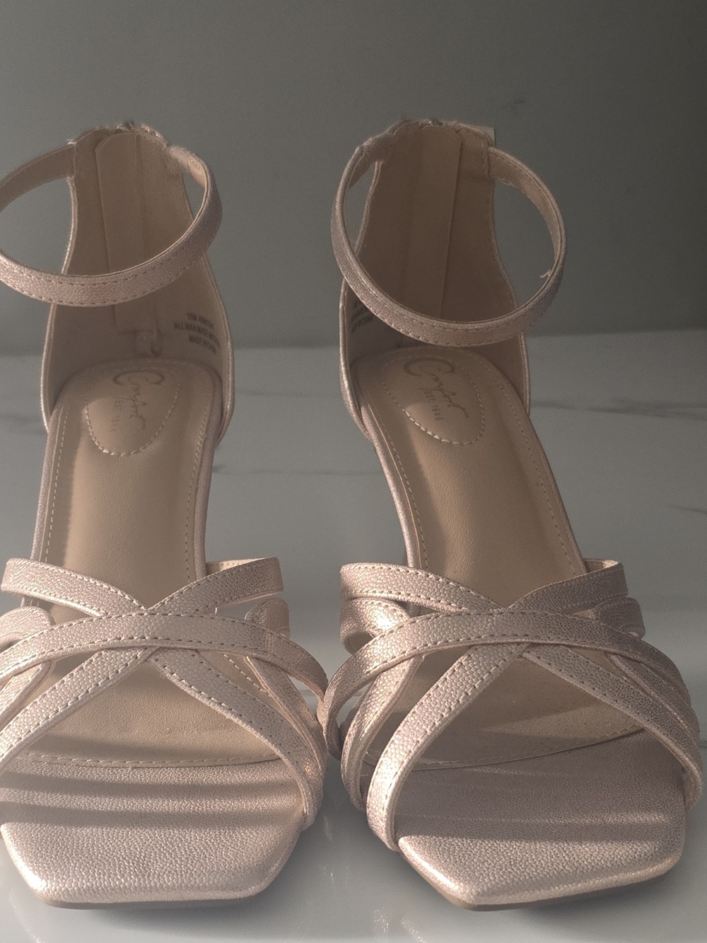 Cato Metallic Rose Gold Strappy Ankle-Heel Sandals